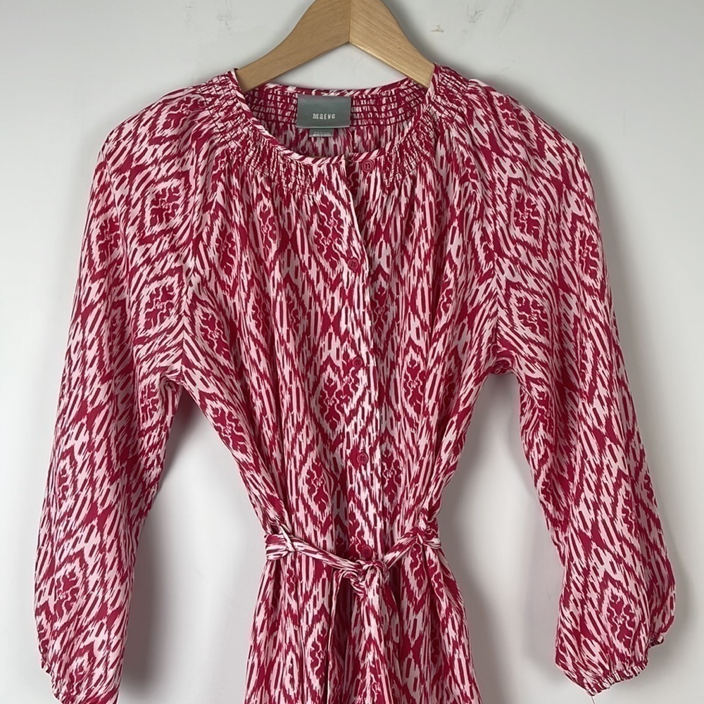 Anthropologie Maeve Silky 3/4 Sleeve Shift Dress Belted Waist size Medium - Picture 3 of 9